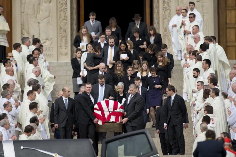 Casket leaves the Basilica of the National Shrine of the Immaculate Conception