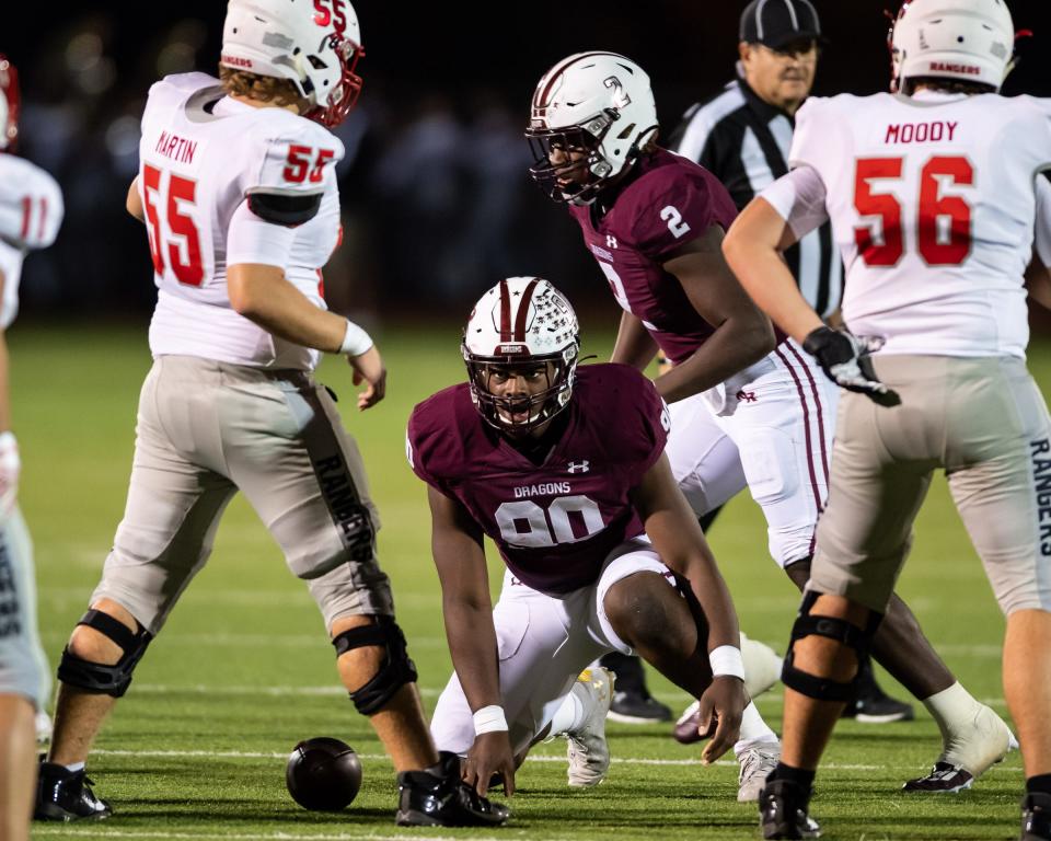 Round Rock defensive lineman Ansel Nedore (90) committed Saturday to Texas Tech. Nedore was the District 25-6A defensive lineman of the year last season.