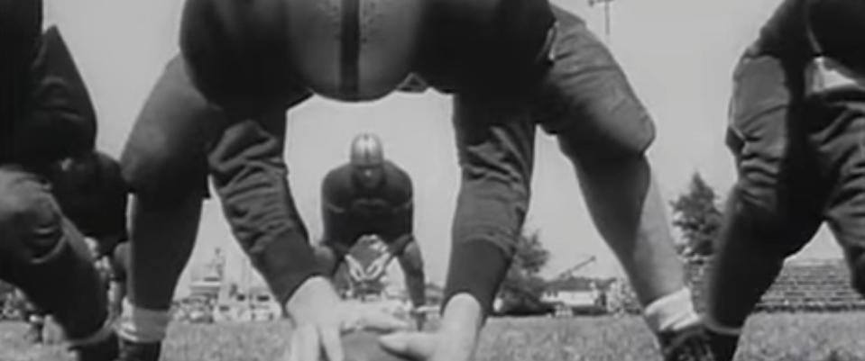 A football team prepares for the start of a play