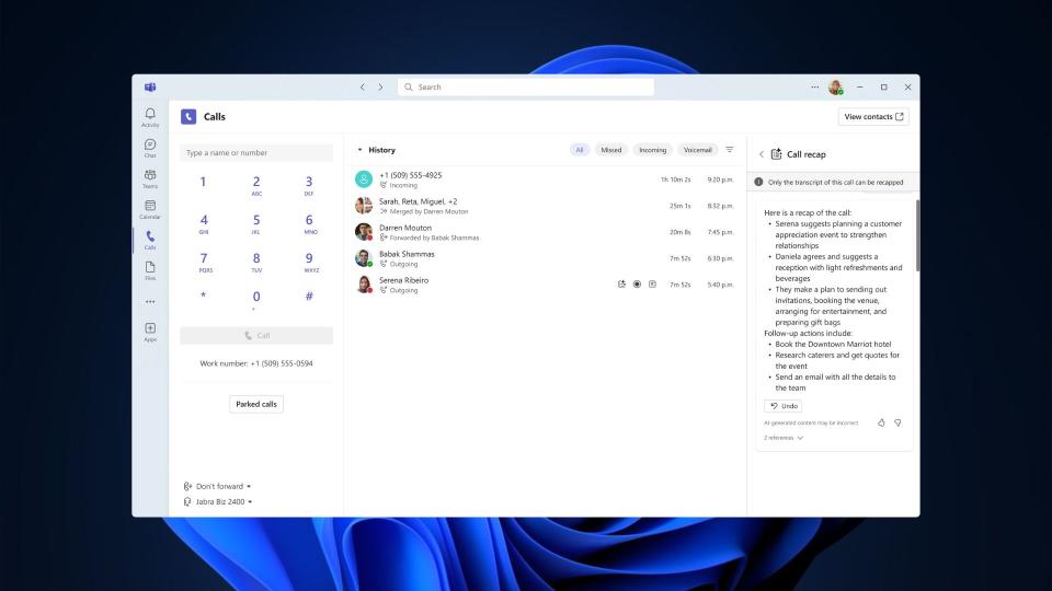 Microsoft Teams call recap feature