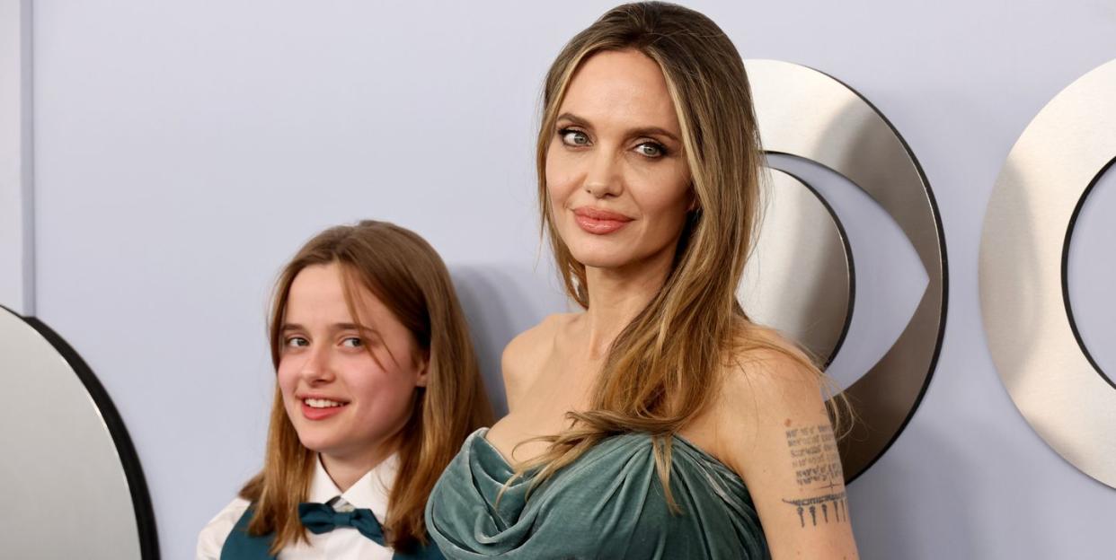 new york, new york june 16 l r vivienne jolie pitt and angelina jolie attend the 77th annual tony awards at david h koch theater at lincoln center on june 16, 2024 in new york city photo by dia dipasupilgetty images