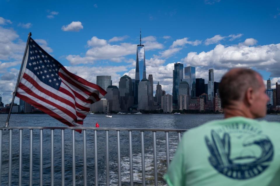 The Lower Manhattan Skyline, seen from New Jersey in 2021.