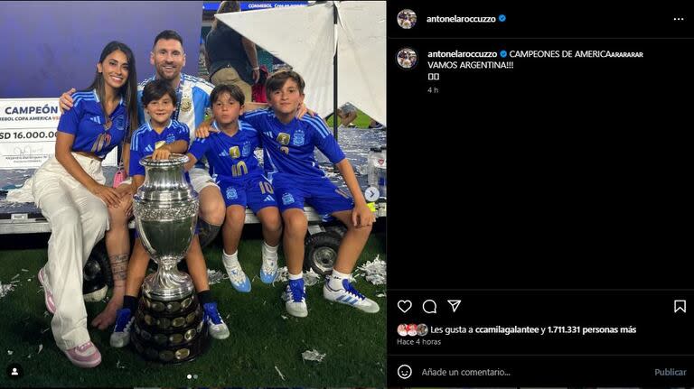 El posteo de Anto Roccuzzo tuvo más de un millón y medio de likes. Foto/Instagram: @antonelaroccuzzo