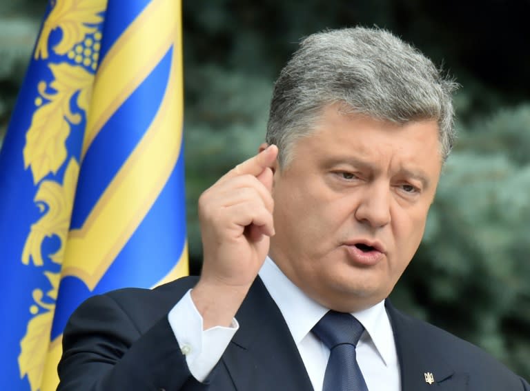 Ukrainian President Petro Poroshenko addresses reporters in Kiev, on July 1, 2015