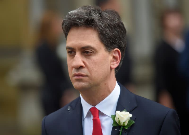 FILE PHOTO: The former leader of Britain's opposition Labour Party Ed Miliband walks from Parliament to St Margaret's Church for a service of rememberance for Labour MP Jo Cox who was killed last week outside her constituency surgery, in Westminster, London