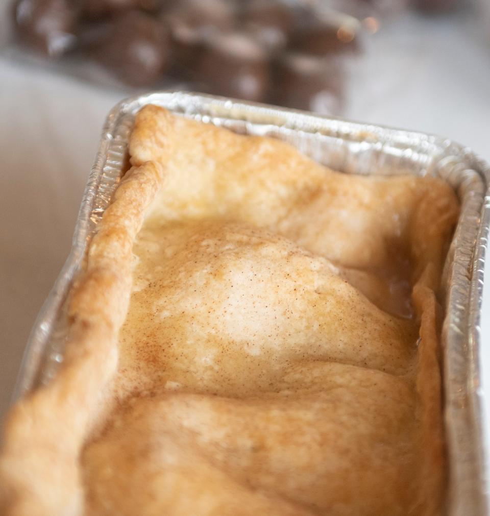 Kira's Sweet Bakes, owned by Kira Crawford, open on south Prospect in Mantua on Thursday, July 28. Peach cobbler.