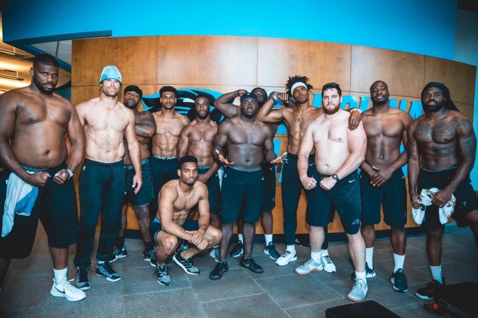 Cam Newton and the Carolina Panthers ham it up for "Flex Friday." (Panthers/Twitter)