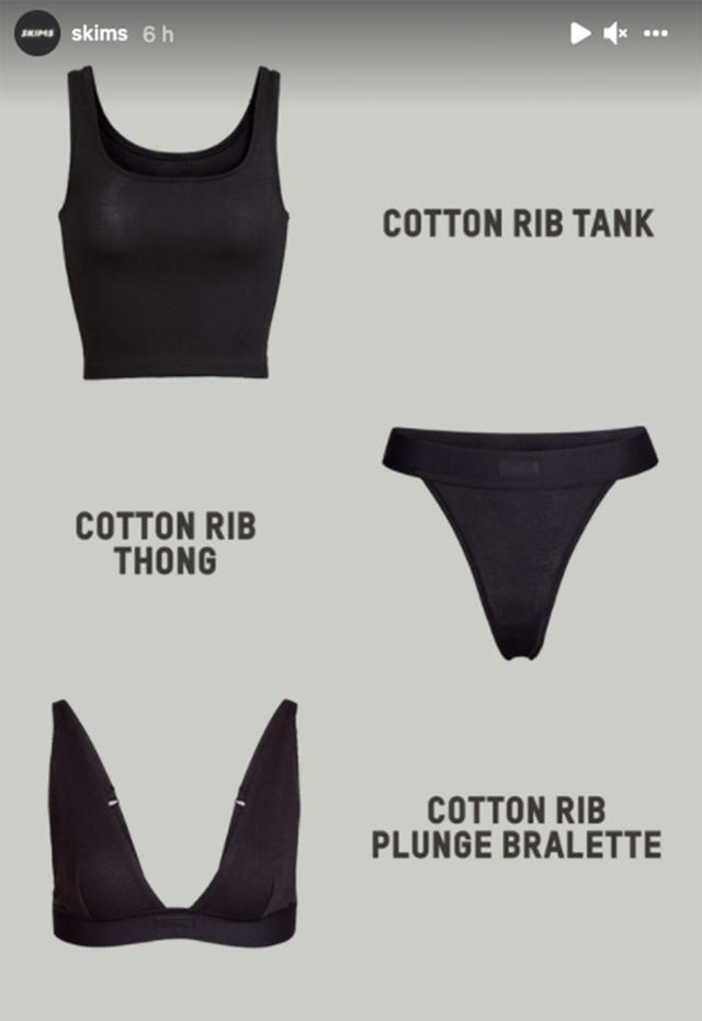 SKIMS: Black Cotton Rib Thong