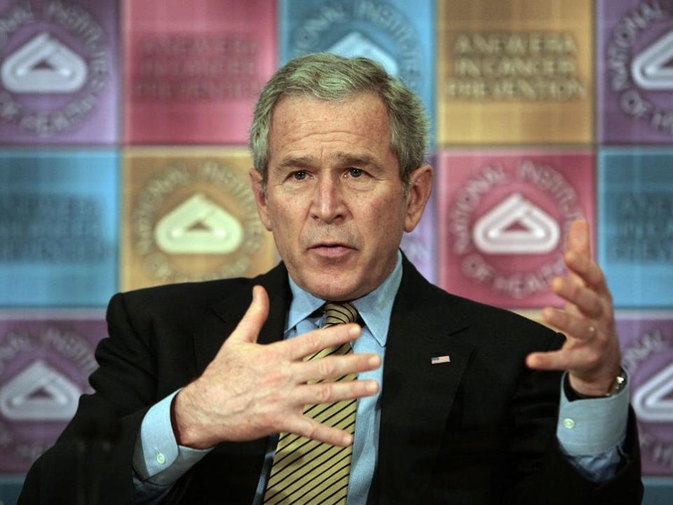 President George W. Bush speaking during a cancer roundtable at the National Institutes of Health on January 17, 2007.