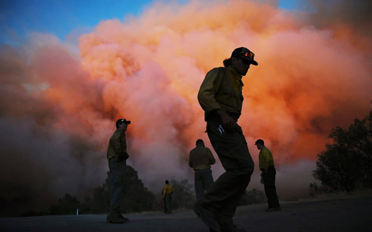 Firefighters battle a blaze near Yosemite on 22 July 2022 (AP)