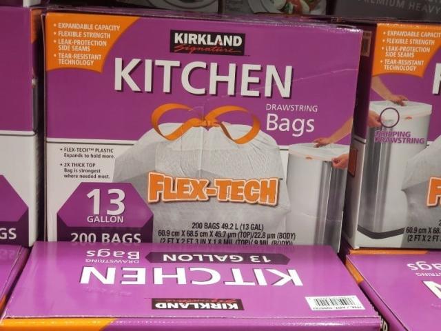 Kirkland Signature Flex-Tech 13 Gallon White Kitchen Bags 200 Count