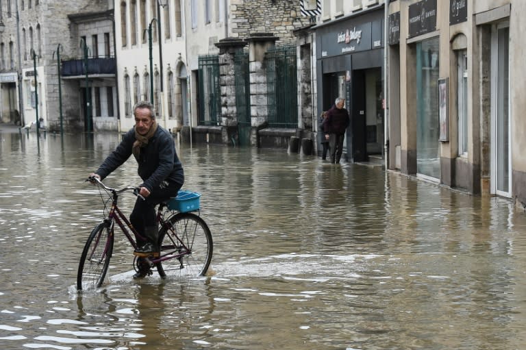 In the eastern French town of Ornans the high street was flooded and the ground floor of the town hall under water