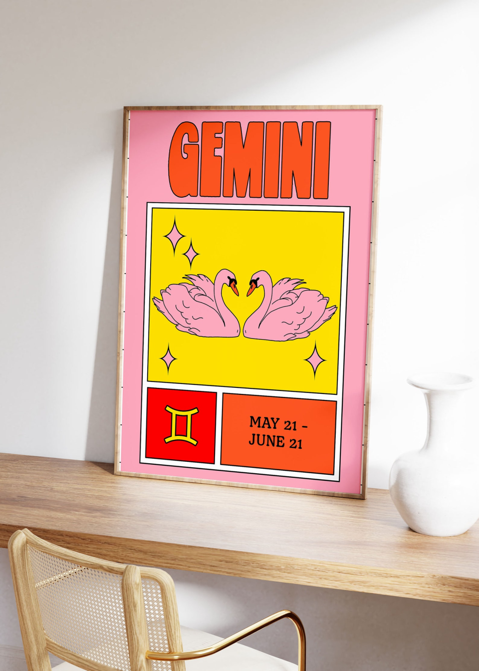 Gemini Retro Zodiac 70's Inspired Wall Print