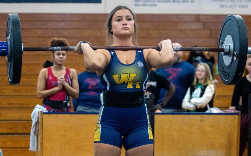 Winter Haven's Gabriella Fiorillo win the 139-pound class on Saturday at the Class 3A, District 10 girls weightlifting meet at Winter Haven High School.