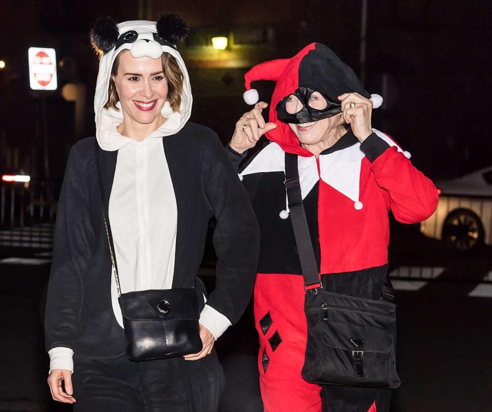 Sarah Paulson and Holland Taylor are seen arriving at film director M. Night Shyamalan's Halloween party 'Shyamaween' on October 28, 2017 in Philadelphia, Pennsylvania