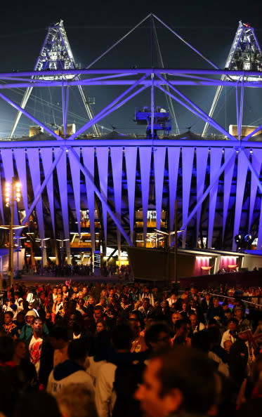 LONDON, ENGLAND - SEPTEMBER 09: Spectators leave the stadium after the closing ceremony on day 11 of the London 2012 Paralympic Games at Olympic Stadium on September 9, 2012 in London, England. (Photo by Dean Mouhtaropoulos/Getty Images)