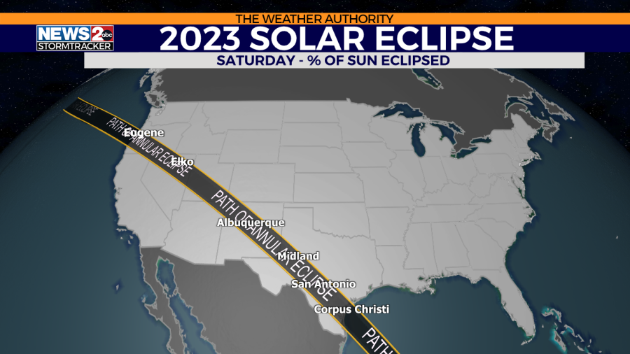 WKRN Annular eclipse: areas where 100% totality will occur.