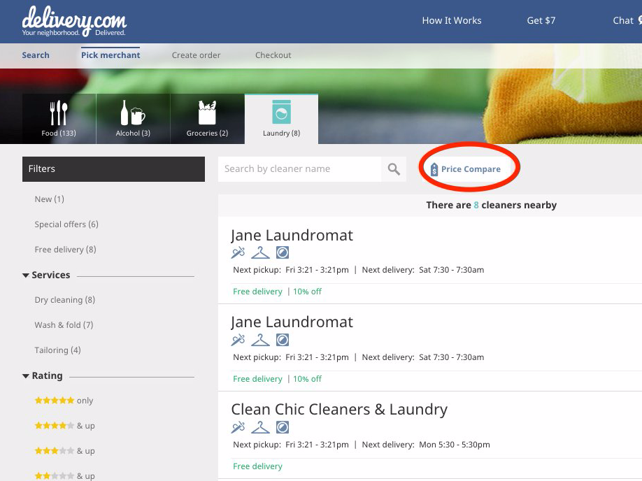 delivery.com compare price