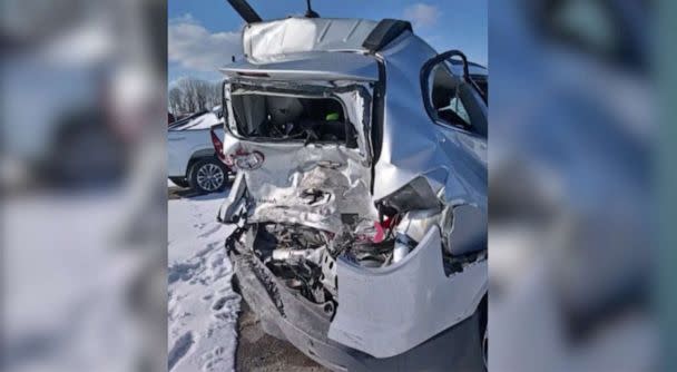PHOTO: The accident scene of the Feb. 4, 2021 accident with Britt Reid that critically injured Ariel Young is seen in an image released by the Young family's attorney Tom Porto. (Young Family via Tom Porto via KMBC)