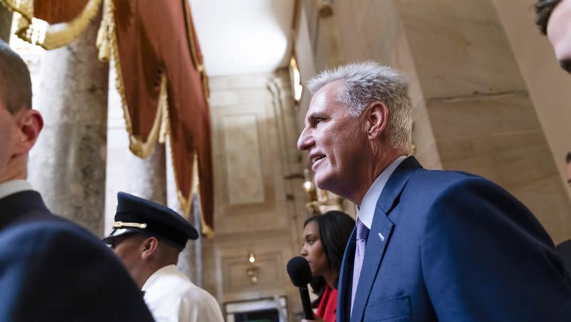 Rep. Kevin McCarthy, R-Calif., leaves the House floor after being ousted as Speaker of the House at the Capitol in Washington, Tuesday, Oct. 3, 2023.