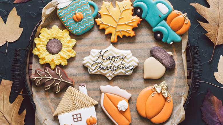 Assorted fall cookies on tray