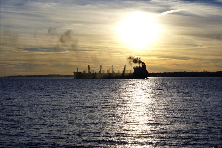 <span class="caption">Ammonia can be burnt for energy like fossil fuels but with no carbon emissions.</span> <span class="attribution"><a class="link " href="https://www.shutterstock.com/image-photo/oil-tanker-discharging-black-smoke-dusk-673265353" rel="nofollow noopener" target="_blank" data-ylk="slk:SmallPrints/Shutterstock;elm:context_link;itc:0;sec:content-canvas">SmallPrints/Shutterstock</a></span>