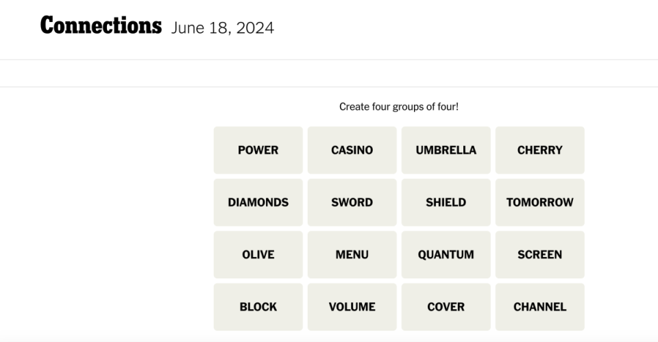 <em>Today's NYT Connections puzzle for Tuesday, June 18,</em><em> 2024</em><p>New York Times</p>