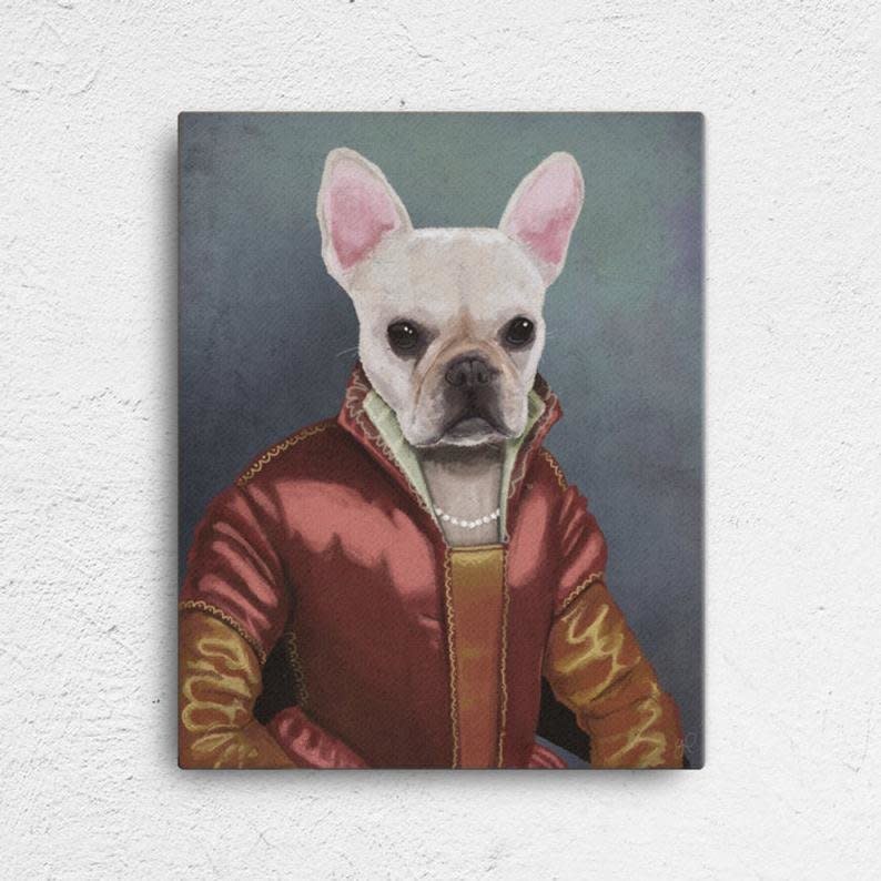 If you guy loves his dog or cat nearly as much as he loves you, it's worth considering one of these amazing Renaissance pet portraits that are custom-made by an Etsy seller. You can choose from several sizes on paper or canvas, and even customize their furry friend's body type. &lt;br&gt;<br />&lt;br&gt;<strong><a href="https://fave.co/2HGJuCo" target="_blank" rel="noopener noreferrer">Get a custom pet portrait on Etsy, $75+</a></strong>.