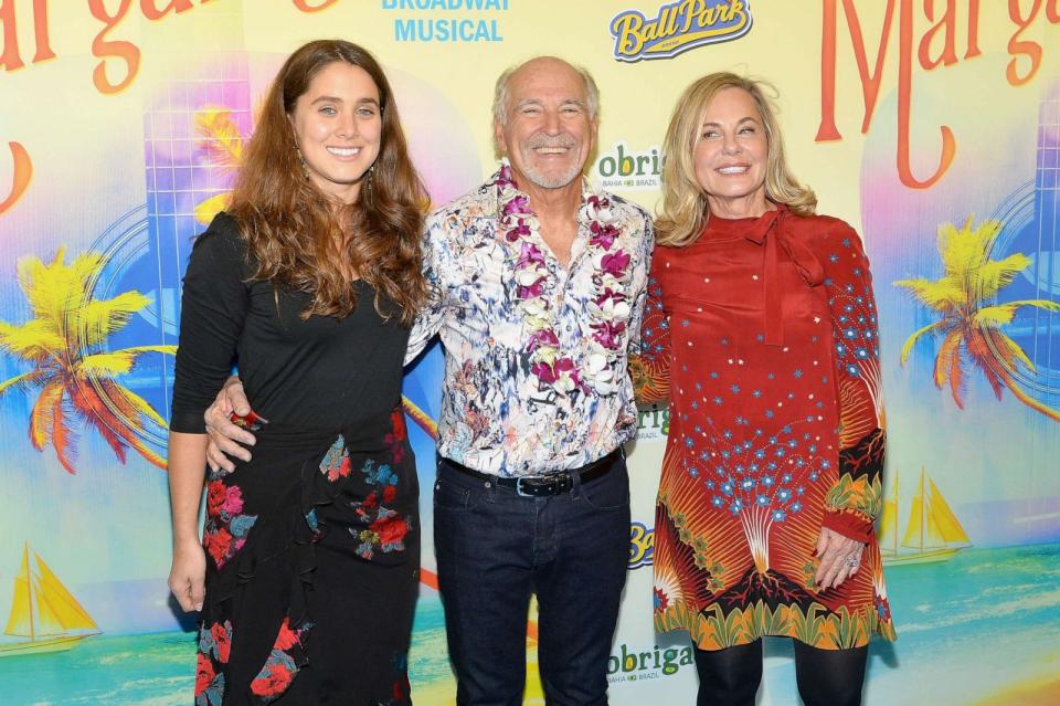 PHOTO: Delaney Buffett, Jimmy Buffett and Jane Buffett attend the Broadway premiere of 'Escape to Margaritaville' the new musical featuring songs by Jimmy Buffett at the Marquis Theatre, March 15, 2018, in New York. (Noam Galai/Getty Images for Escape To Margaritaville)