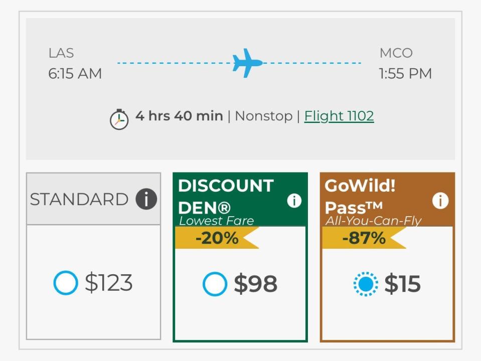 Screenshot of GoWild! pass price being $15 versus the regular at $123.