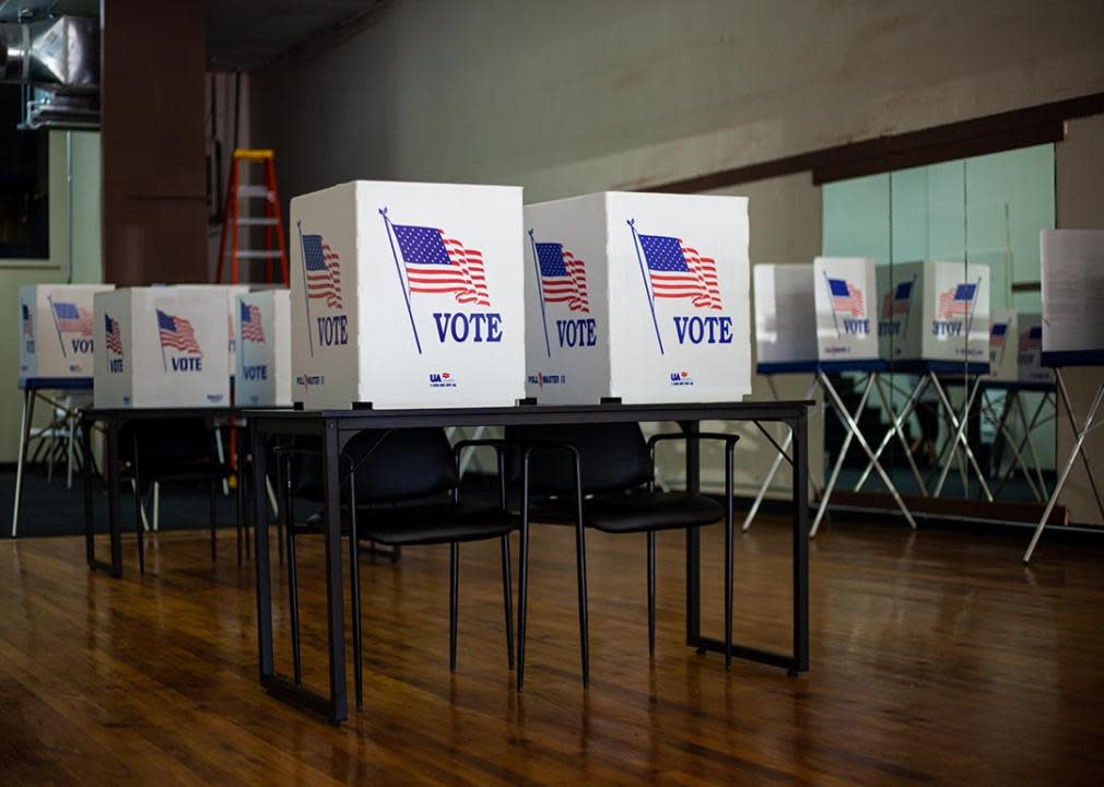 Voting booths at polling station during American elections