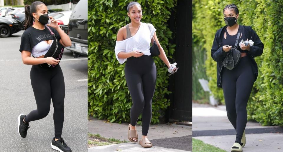 Lori Harvey has been spotted wearing these Lululemon Align High-Rise Leggings (Images via Getty Images)