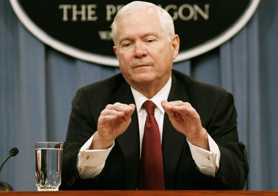 ARLINGTON, VA - FEBRUARY 14: Defense Secretary Robert Gates speaks about the Defense Department's FY2012 Budget request during a briefing at the Pentagon on February 14, 2011 in Arlington, Virginia. The Pentagon proposed a reduced defense budget for the first time since the September 11 attacks as U.S. President Barack Obama released his FY2012 Budget proposal. (Photo by Mark Wilson/Getty Images)