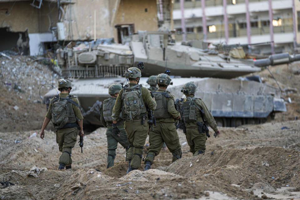 Israeli soldiers are seen during a ground operation in the Gaza Strip, Wednesday, Nov. 8, 2023. Israeli ground forces entered the Gaza Strip as they press ahead with their war against Hamas militants in retaliation for the group's unprecedented Oct. 7 attack on Israel. (AP Photo/Ohad Zwigenberg)