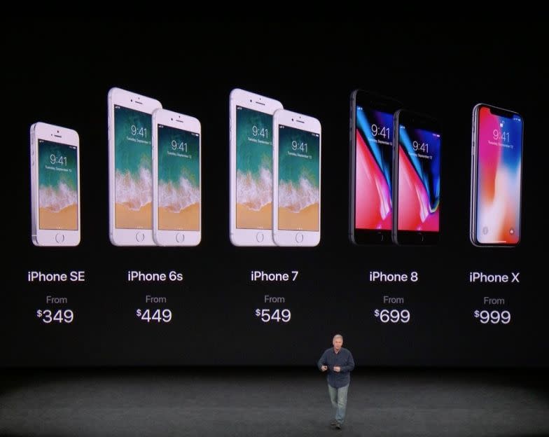 La línea completa de iPhone de Apple.