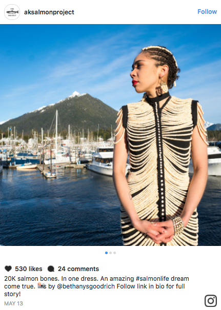 A Sitka, Alaska artist took 20,000 salmon bones and created a gorgeous dress that looks like something you'd find on a high fashion runway.