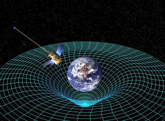 Einstein's theory of general relativity predicts that massive objects warp the space-time around them. NASA's Gravity Probe B found that the space-time around Earth is indeed curved by our planet, and twisted by its rotation.