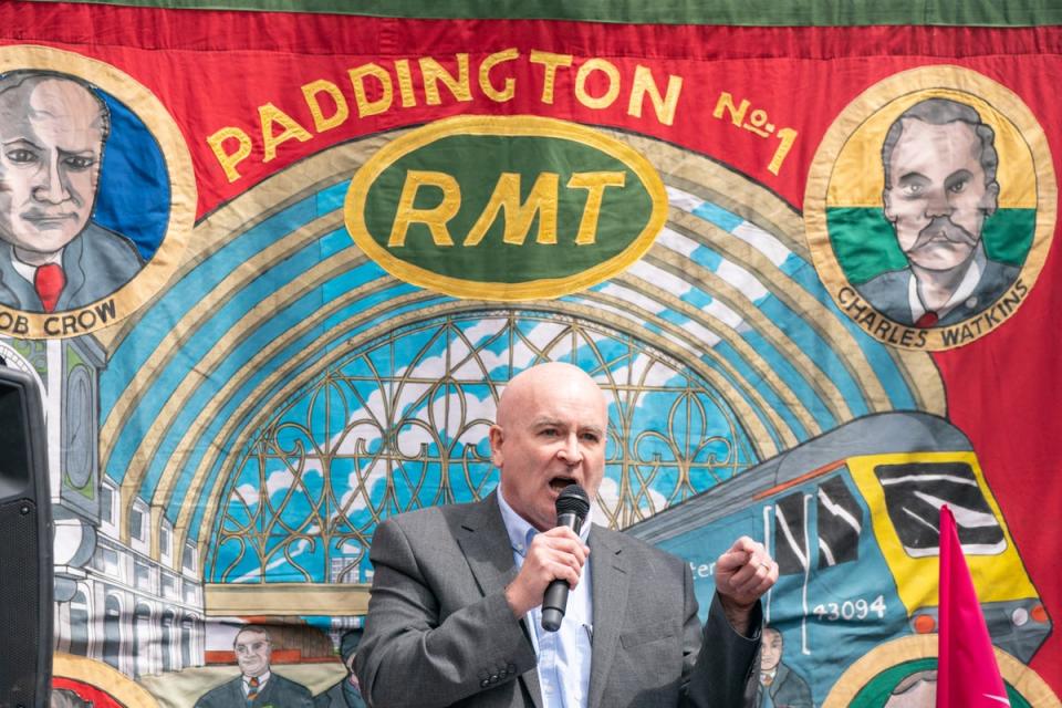 RMT general secretary, Mick Lynch speaks at a rally outside Kings Cross station (Dominic Lipinski/PA) (PA Wire)