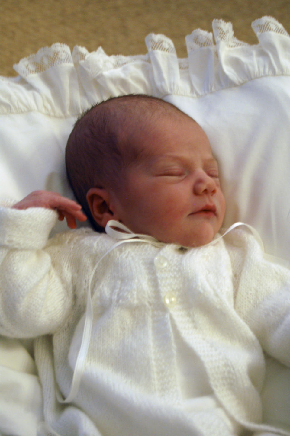 Image released by the Swedish Royal Palace Monday Feb 27 2012 of Princess Estelle of Sweden, on Monday, taken at her home in Haga Palace outside Stockholm. Princess Estelle is wearing a cardigan knitted by the Crown Princess Victoria's grandmother Alice. She was born the previous Thursday and is now second in line to the throne of the Scandinavian country. (AP Photo/Royal Household)