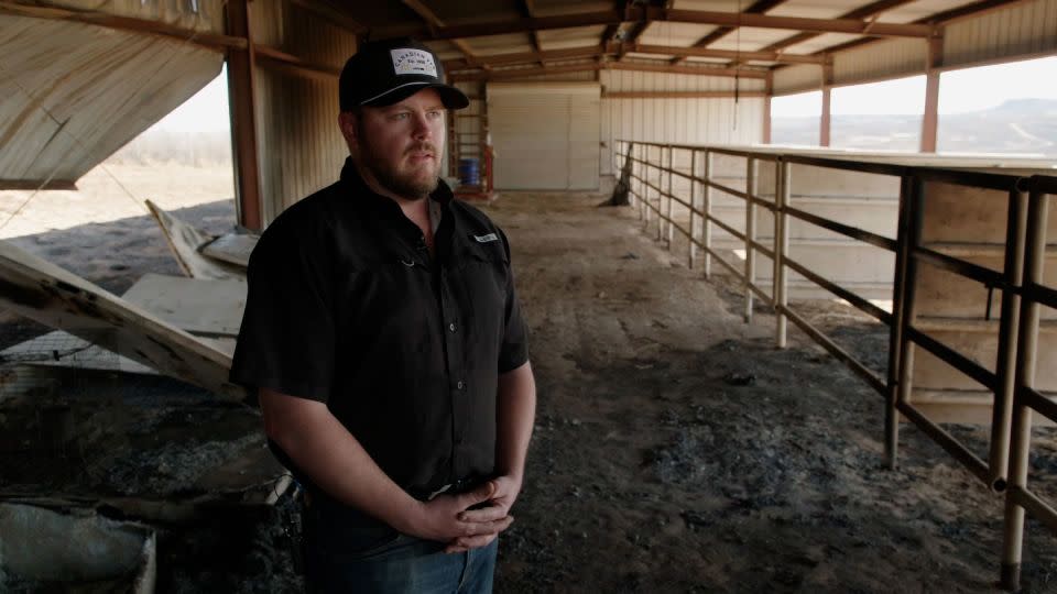 Brandon Meier, a local rancher and volunteer fire chief in Darrouzett, Texas, speaks to CNN. - CNN