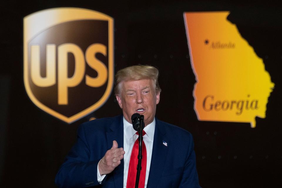 President Donald Trump announces the administration's final rollback of the National Environmental Policy Act in Atlanta, Georgia on Wednesday. (Photo by JIM WATSON / AFP) (Photo by JIM WATSON/AFP via Getty Images) (Photo: JIM WATSON via Getty Images)