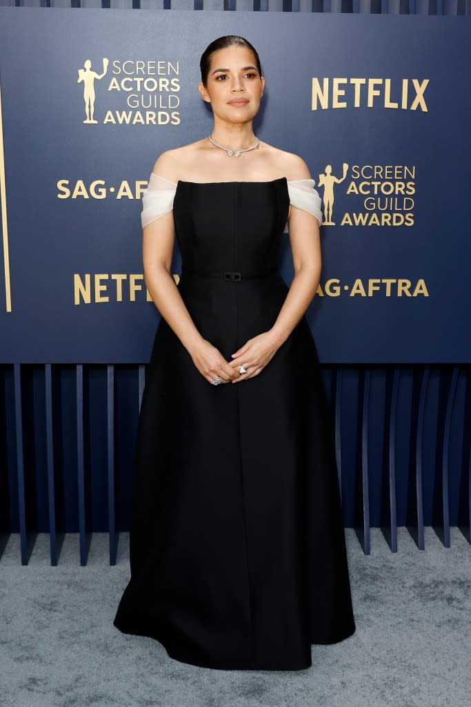 America Ferrera attends the 30th Annual Screen Actors Guild Awards at Shrine Auditorium and Expo Hall on February 24, 2024 in Los Angeles, California.
