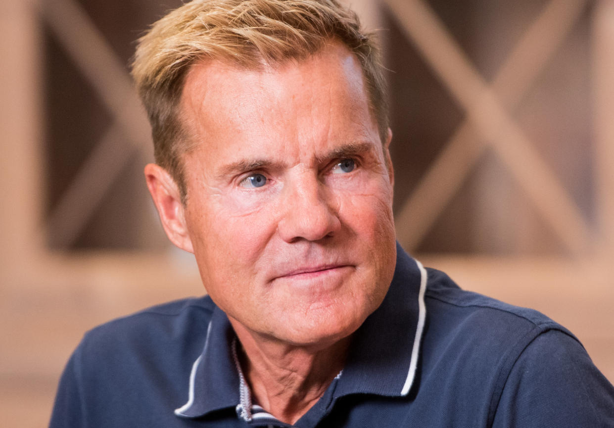 18 September 2018, Schleswig-Holstein, Wentorf bei Hamburg: Dieter Bohlen, music producer, presents his advertising campaign "Recommended by Bohlen" in a furniture store and sits on a sofa. Photo: Daniel Bockwoldt/dpa (Photo by Daniel Bockwoldt/picture alliance via Getty Images)