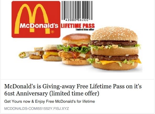 Facebook McDonald's scam