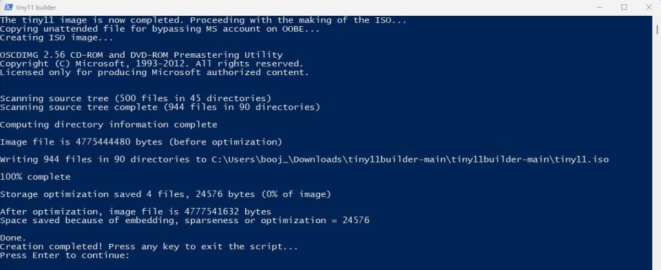 Tiny11 completed iso build operation