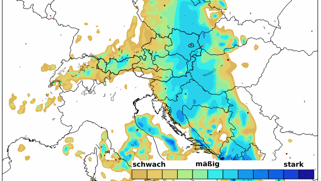 The GeoSphere Austria weather map on Friday showed a large band of rain across Central Europe