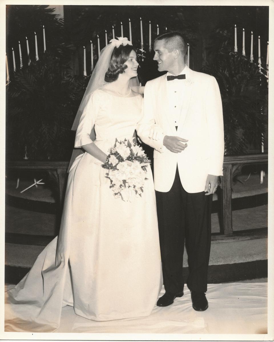 Carole and Walt Currie on their wedding day, June 22, 1963 at Weaverville United Methodist Church.