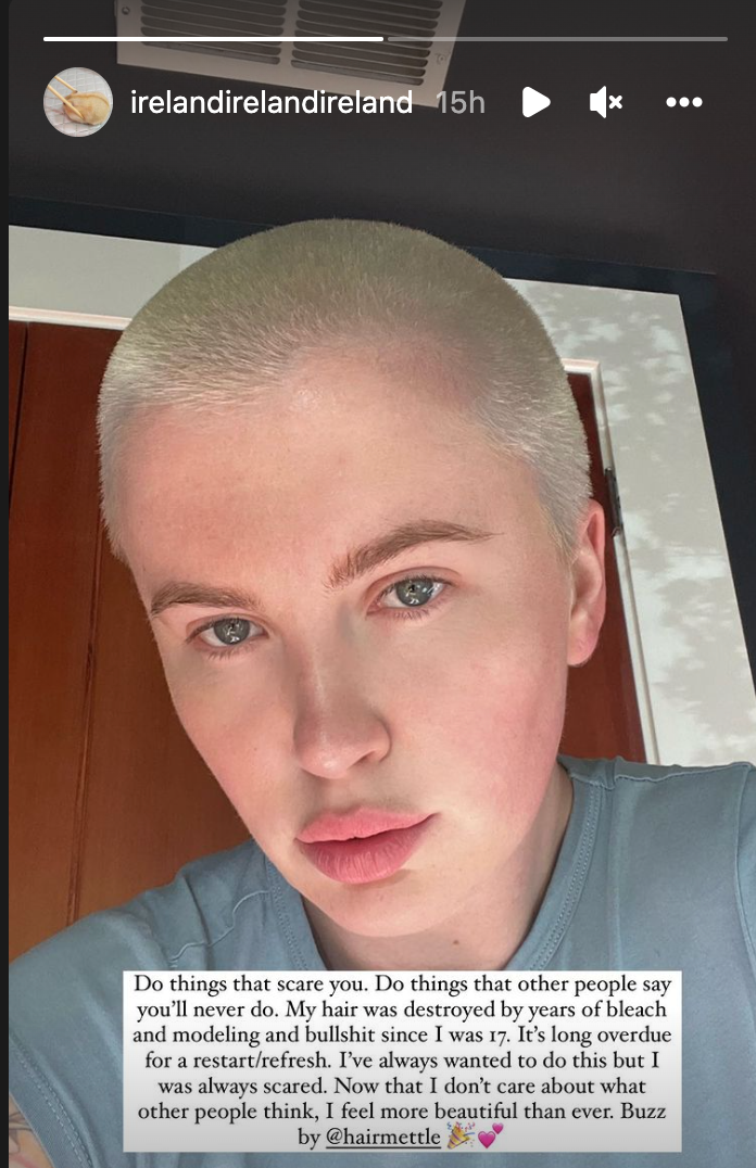 Ireland Baldwin reveals her new haircut. (Screenshot: Instagram/Ireland Baldwin)