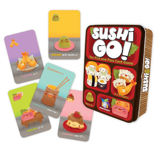 <p><a href="https://www.amazon.com/Sushi-Go-Pick-Pass-Card/dp/B00J57VU44?crid=1NJG5ER7XKJ5I&keywords=Sushi+Go+Card+Game&qid=1678063400&s=toys-and-games&sprefix=sushi+go+card+game%252Ctoys-and-games%252C111&sr=1-1-spons&psc=1&spLa=ZW5jcnlwdGVkUXVhbGlmaWVyPUExSVIyR1M2SUxTTEVWJmVuY3J5cHRlZElkPUEwNTY1OTg4MlEyMFZKQ01ZOUxXWSZlbmNyeXB0ZWRBZElkPUEwMDQyMDA2MUNCRkJEVjJLWlRIMyZ3aWRnZXROYW1lPXNwX2F0ZiZhY3Rpb249Y2xpY2tSZWRpcmVjdCZkb05vdExvZ0NsaWNrPXRydWU%253D&linkCode=ll1&tag=parade03-20&linkId=b53489328c51b4309ee340dec14c9913&language=en_US&ref_=as_li_ss_tl" rel="nofollow noopener" target="_blank" data-ylk="slk:Amazon;elm:context_link;itc:0;sec:content-canvas" class="link ">Amazon</a></p>