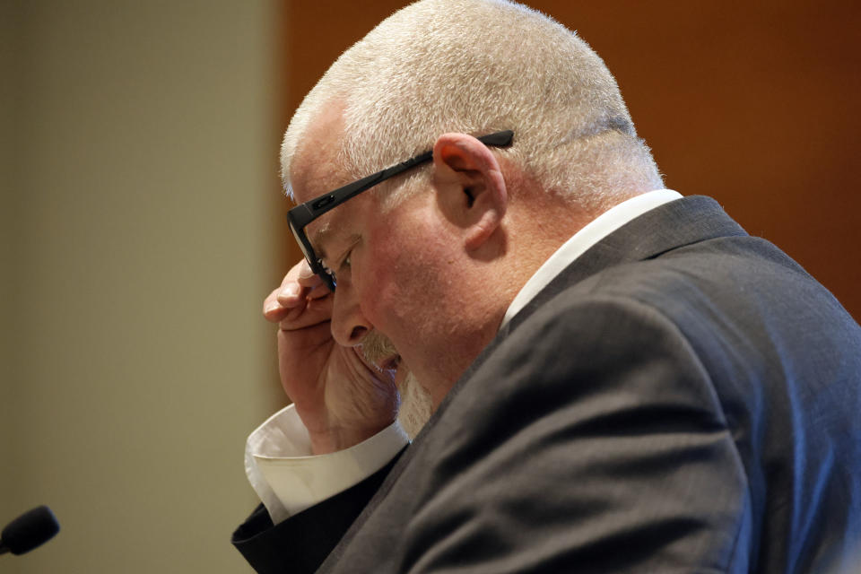 Michael Piper, who represents former Marjory Stoneman Douglas High School School Resource Officer Scot Peterson, speaks during a hearing regarding the MSD civil case at the Broward County Courthouse in Fort Lauderdale, Fla., Monday, Dec. 18, 2023. (Amy Beth Bennett/South Florida Sun-Sentinel via AP, Pool)